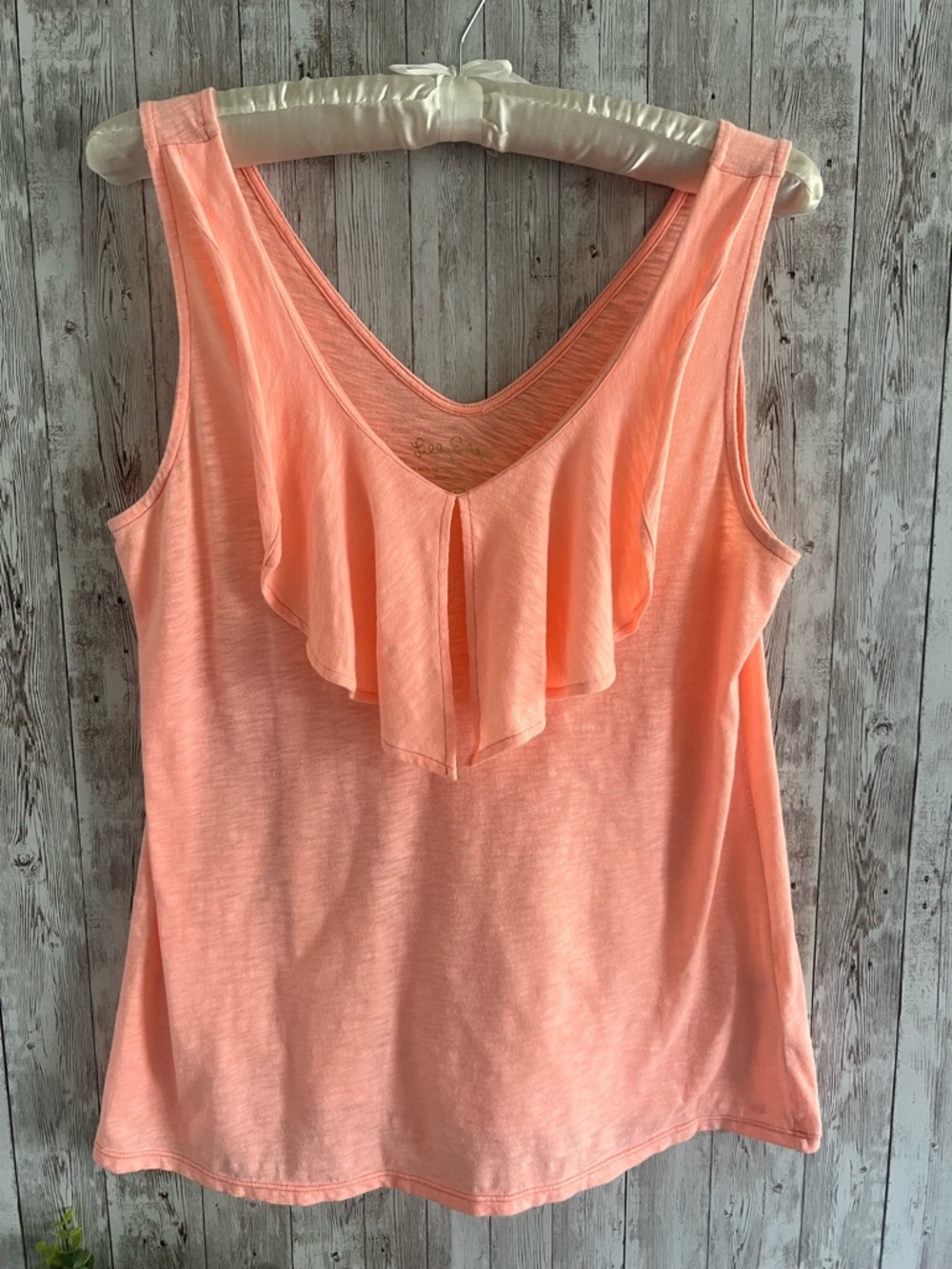 Lilly Pulitzer Peach Ruffle-Front Sleeveless Tank Cotton Medium